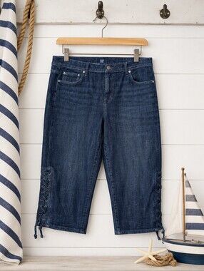 GAP Plus Size 34 (18): Dark Blue Lace-Up Side Detail Capri Jeans